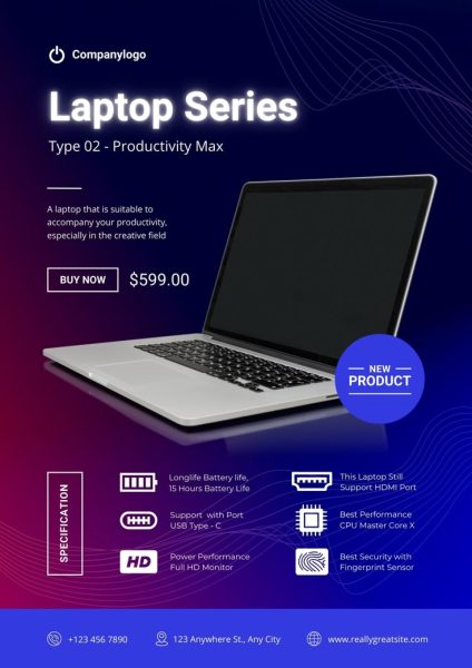 Blue and Purple Modern Electronics Laptop Series Sale Promotion Flyer - Templates by Canva